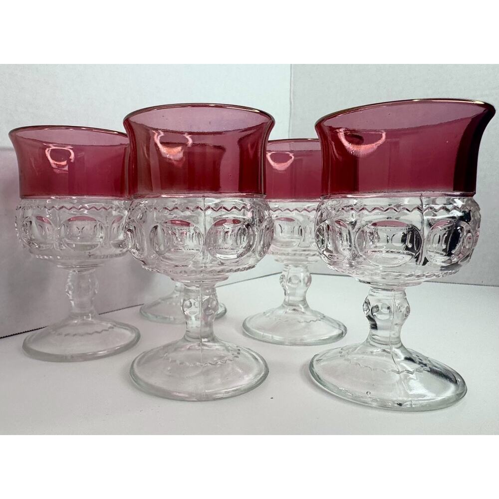Kings Crown Ruby Flash Thumbprint Juice Glass Goblet Vintage Set of 5
